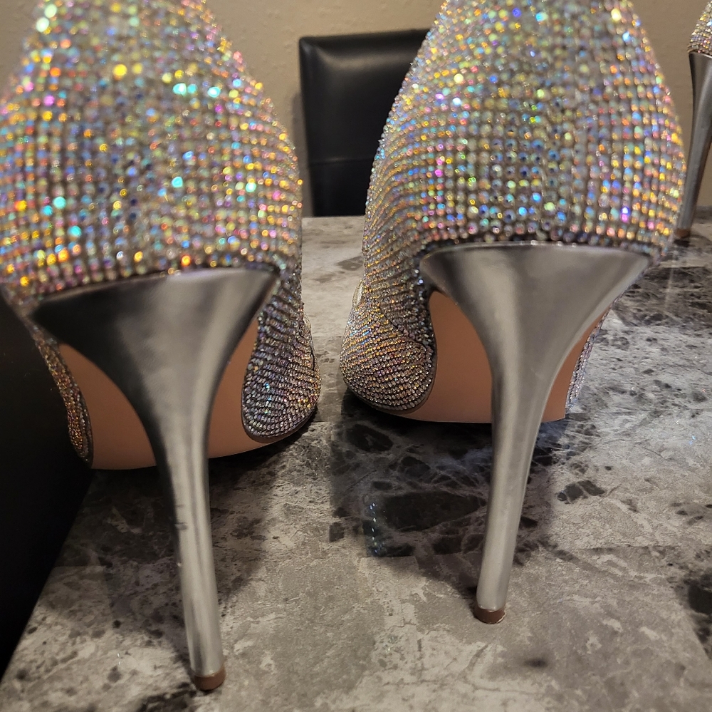Steve Madden Silver Rhinestone Heels - Picture 2 of 6